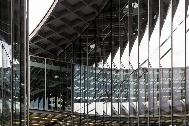 Glass facade of a modern office building