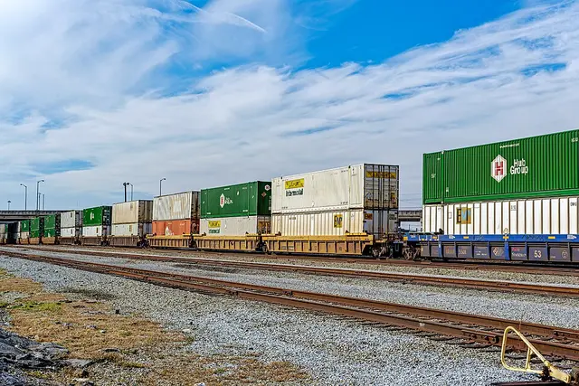 Freight train carrying shipping containers